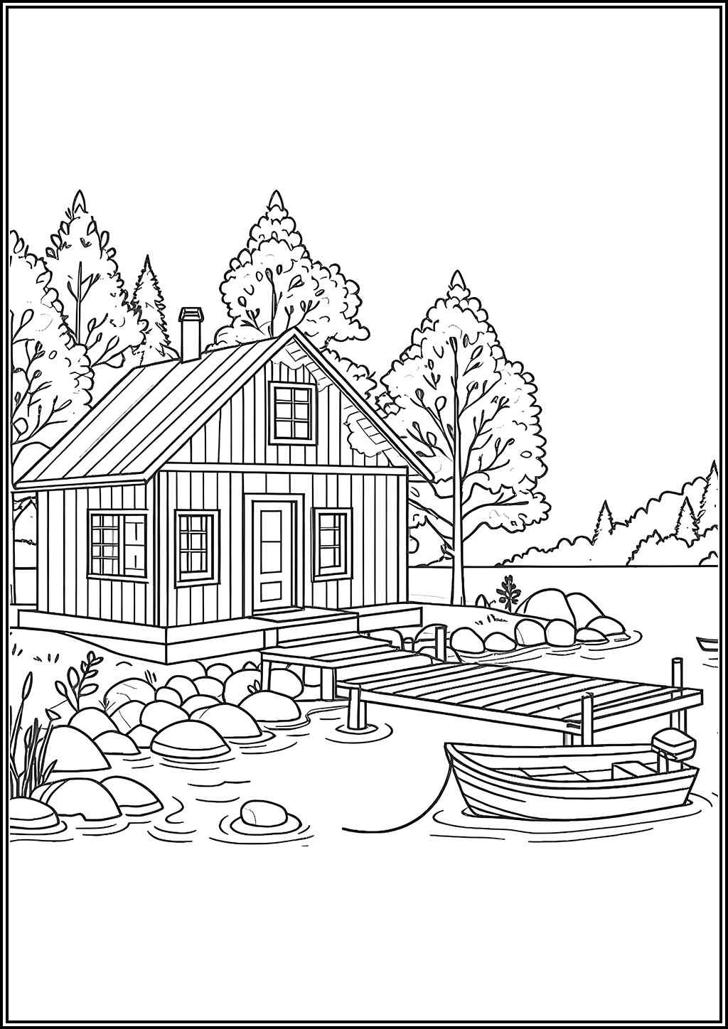 Wooden Lake House Coloring