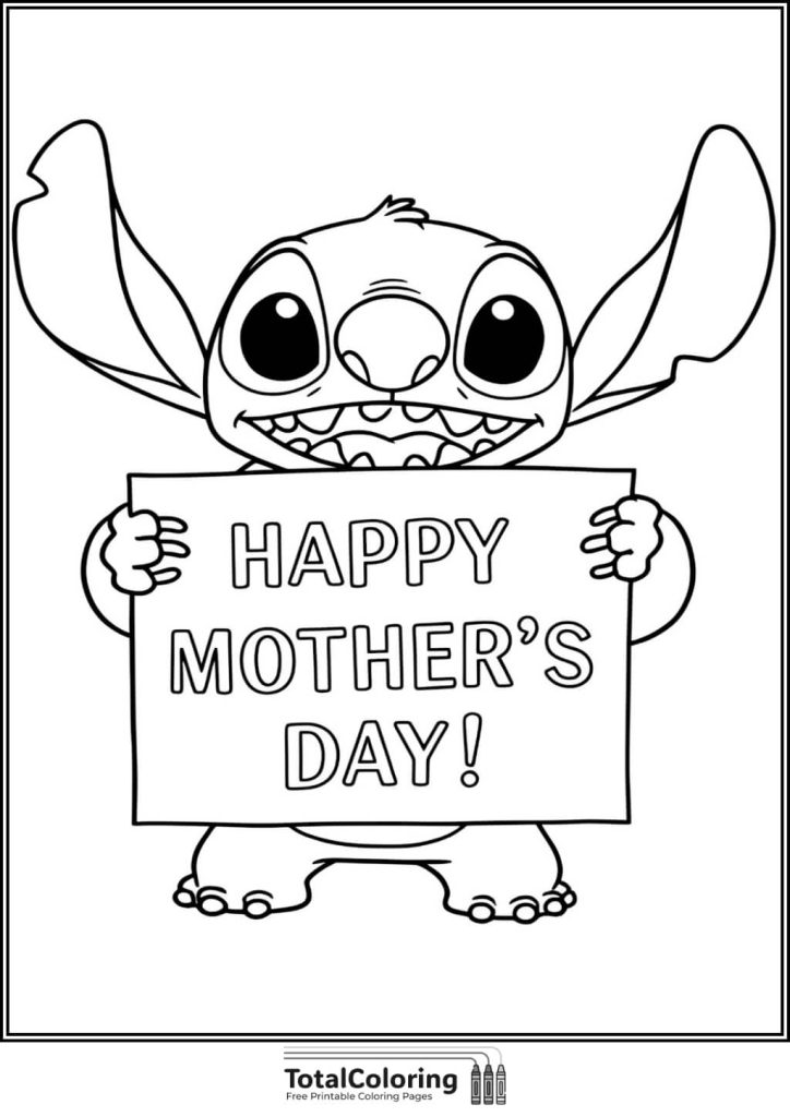 Stitch Happy Mothers day coloring page