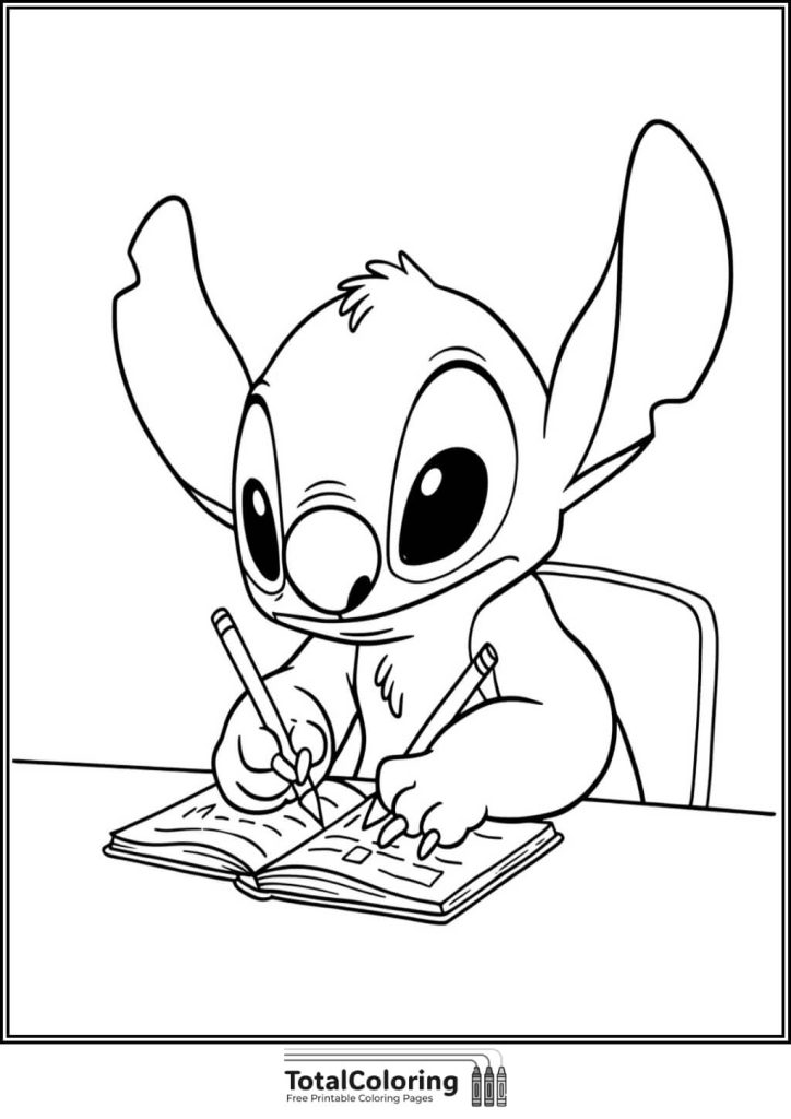 Stitch school coloring page