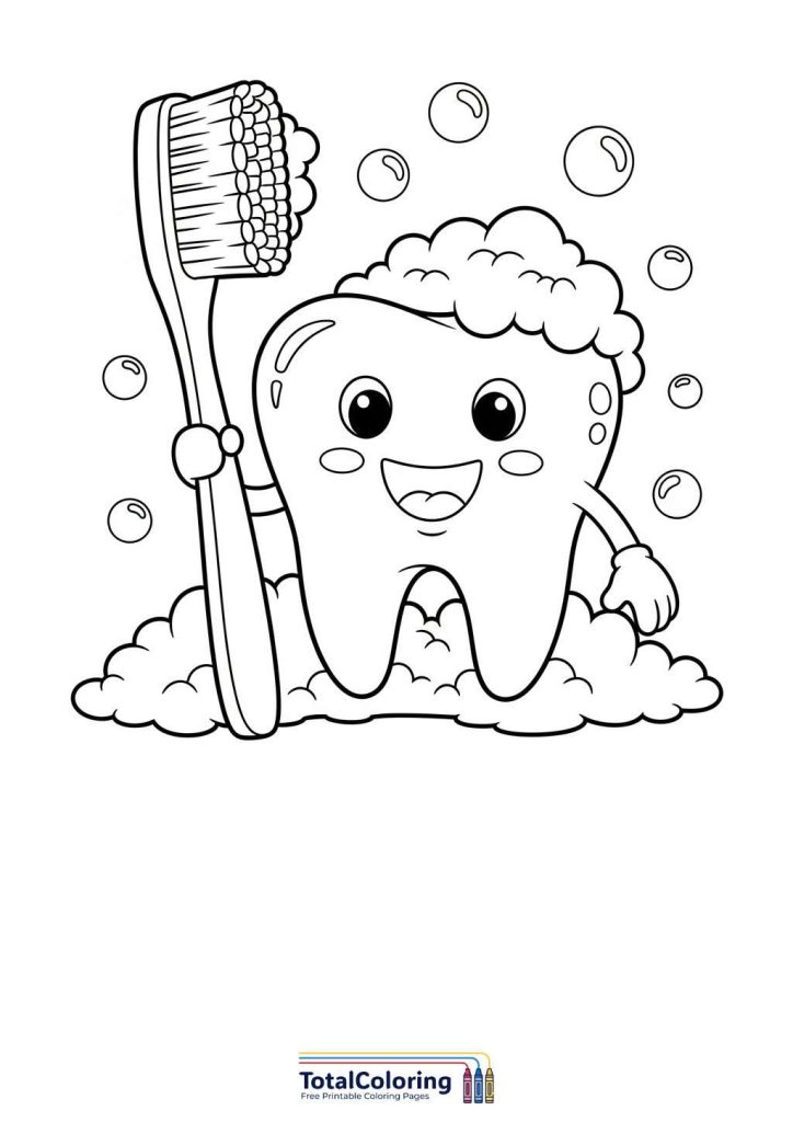teeth coloring page toothbrush