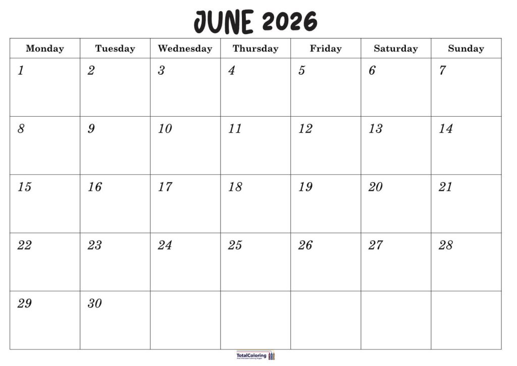 Printable June calendar