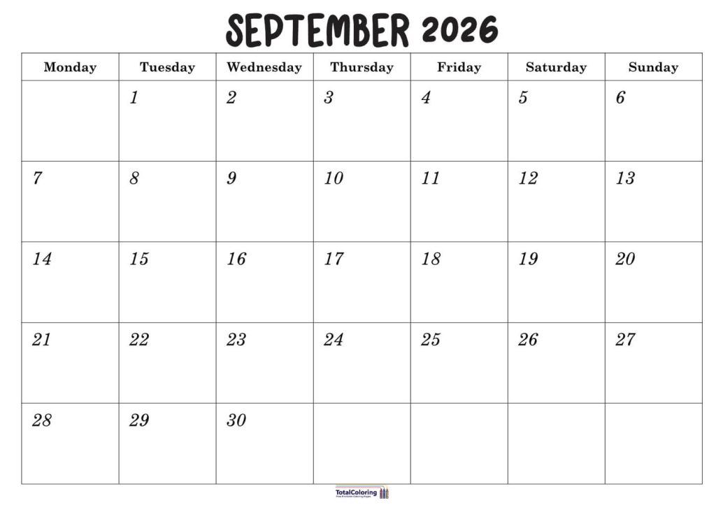 Printable September calendar