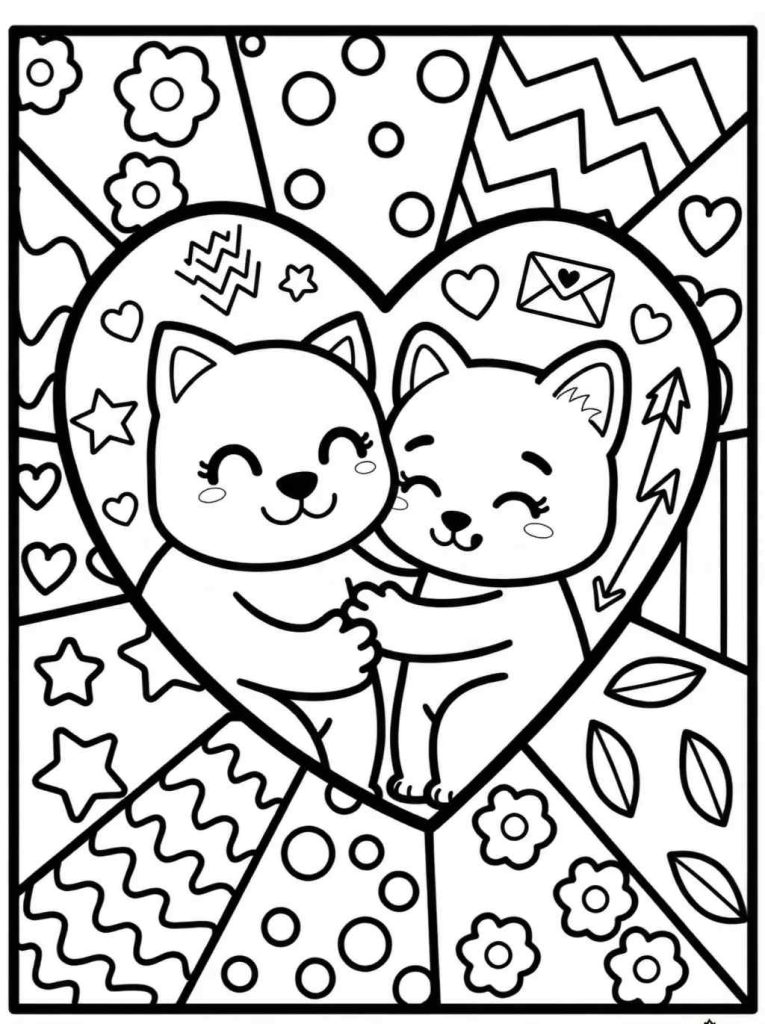 pop art valentines kittens heart