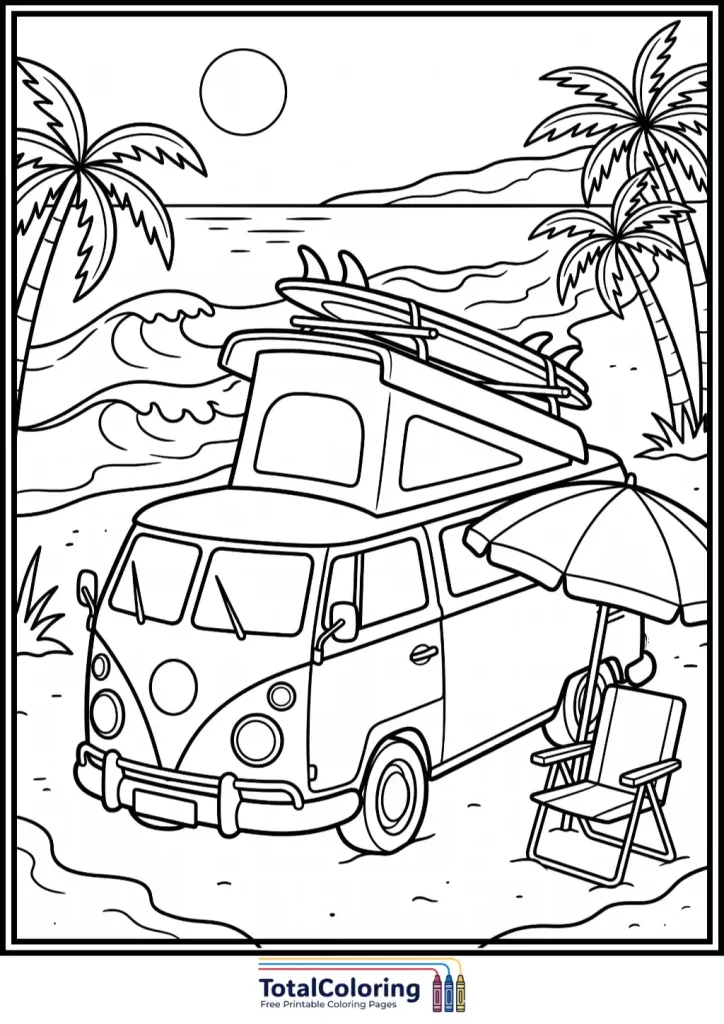 summer camper van coloring page for kids