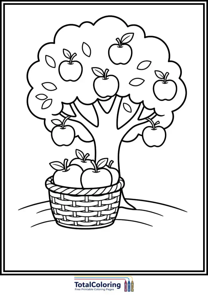 apple tree basket harvest coloring page