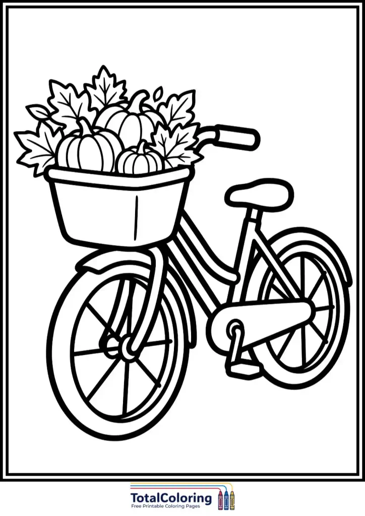 bicycle with pumpkins coloring page