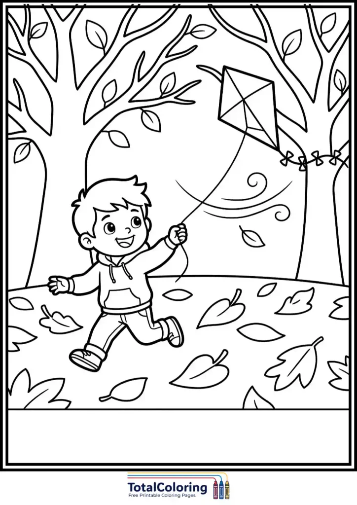 boy flying kite in fall free printable