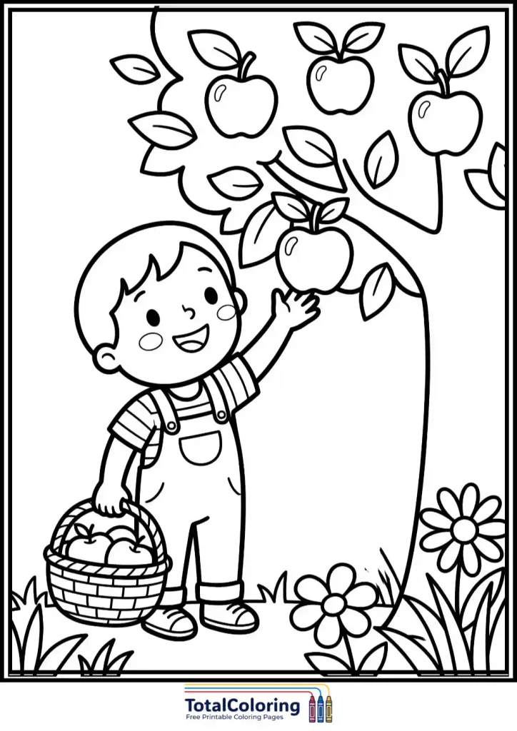 boy picking apples fall harvest