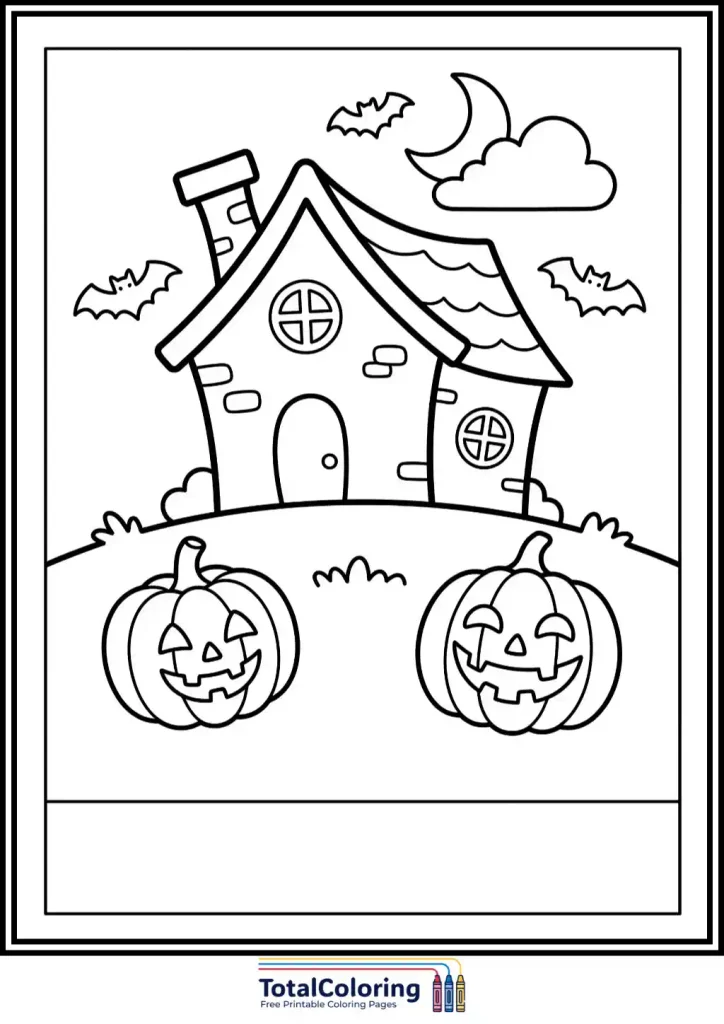 cute halloween house pumpkins coloring page