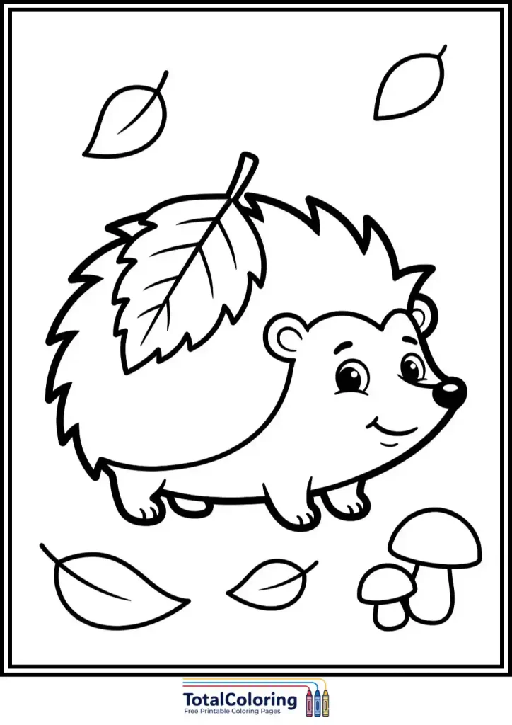 cute hedgehog fall leaves coloring sheet