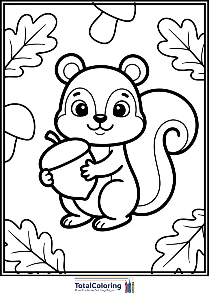 cute squirrel with acorn coloring page