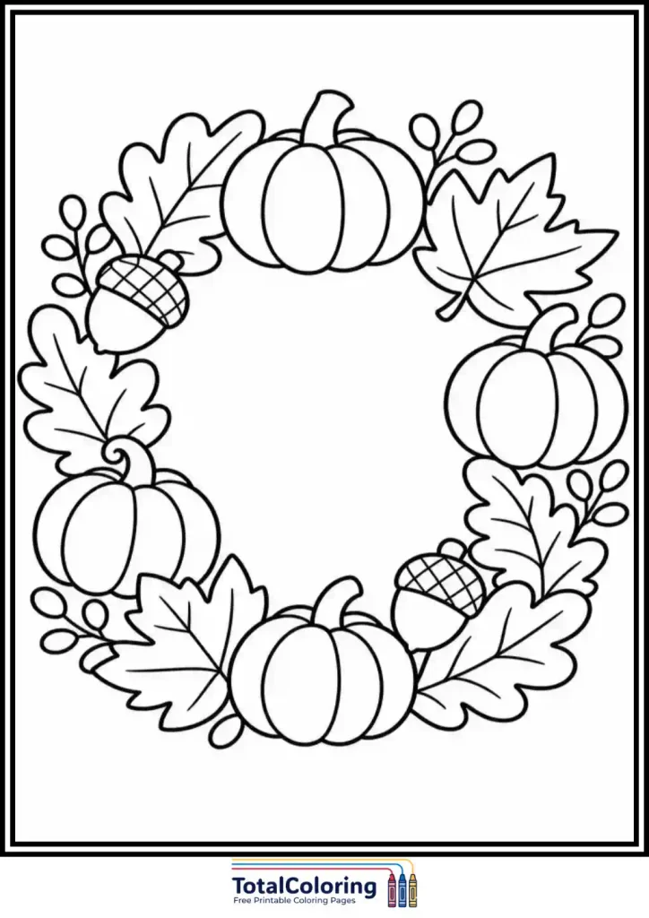 fall pumpkin wreath coloring page