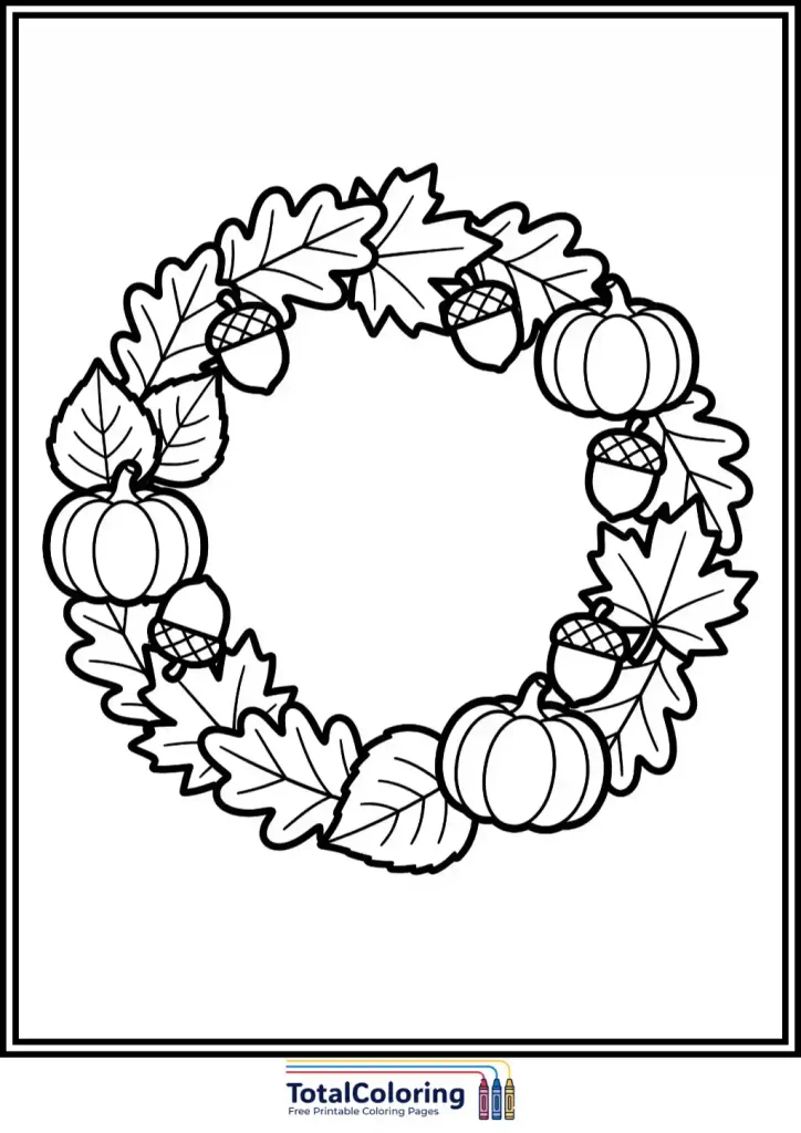 fall wreath with pumpkins coloring page