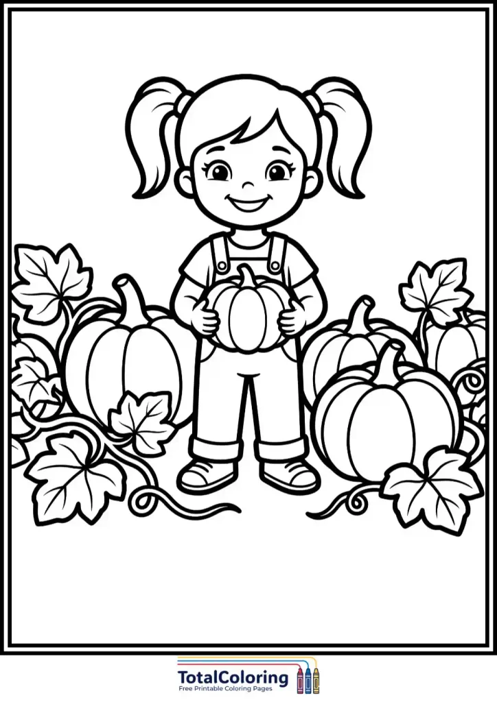 girl holding pumpkin patch coloring page