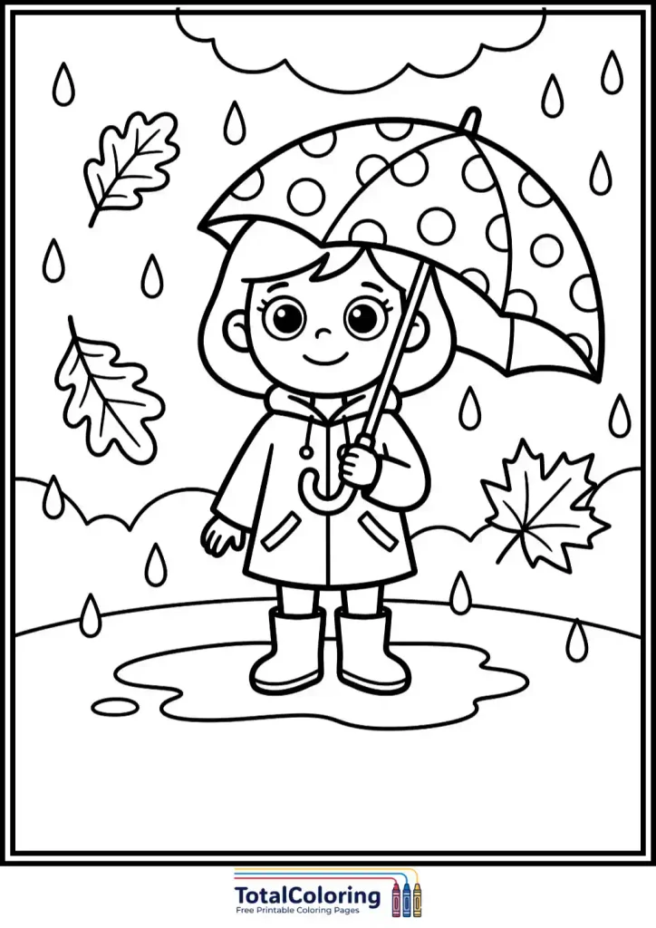 girl with umbrella rainy day coloring page