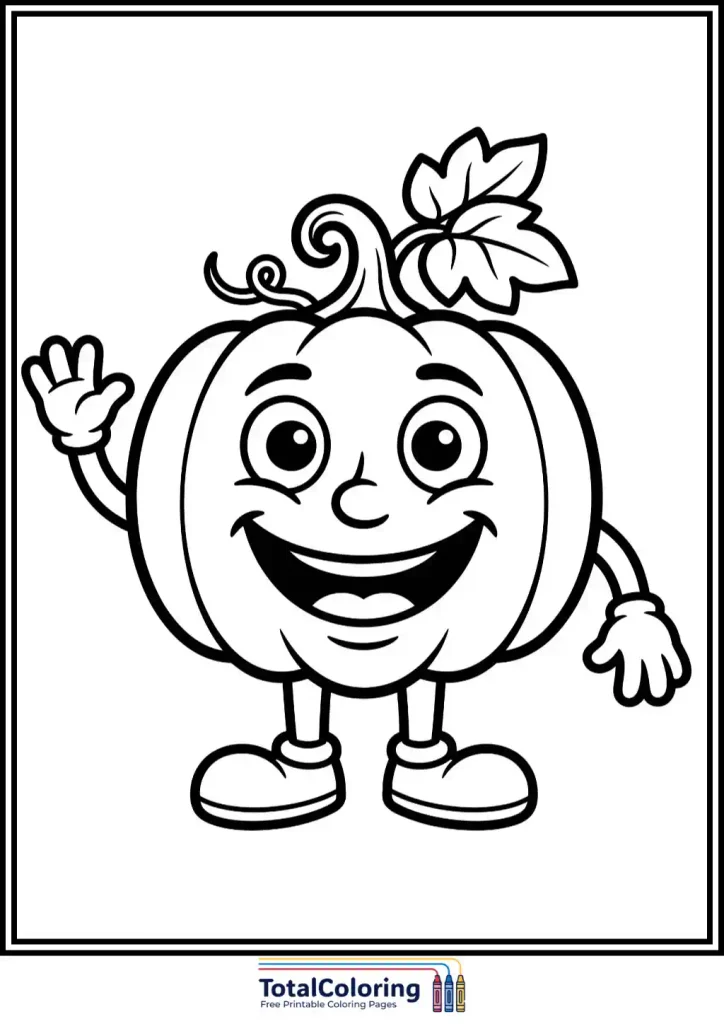 happy smiling pumpkin character coloring page