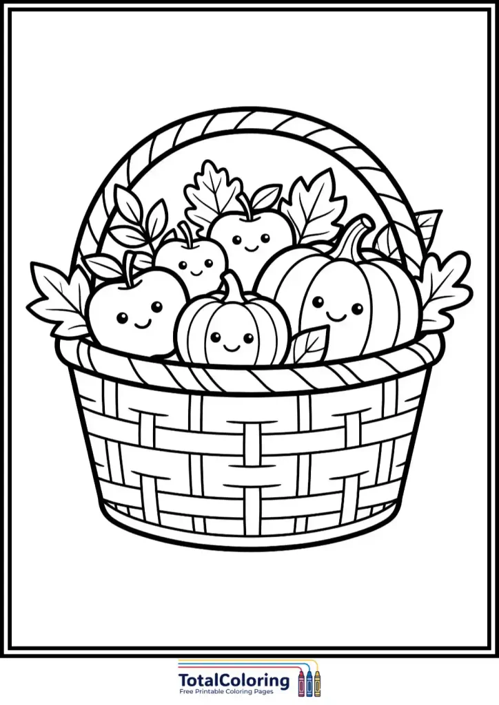 harvest basket apples pumpkins coloring page