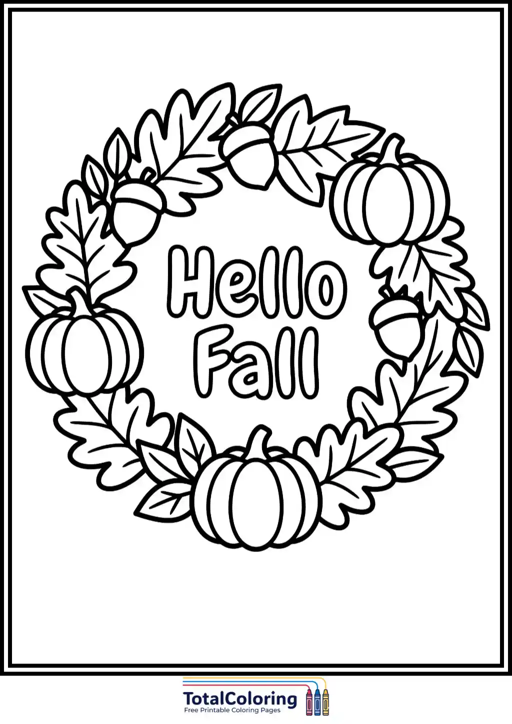hello fall wreath pumpkins coloring page