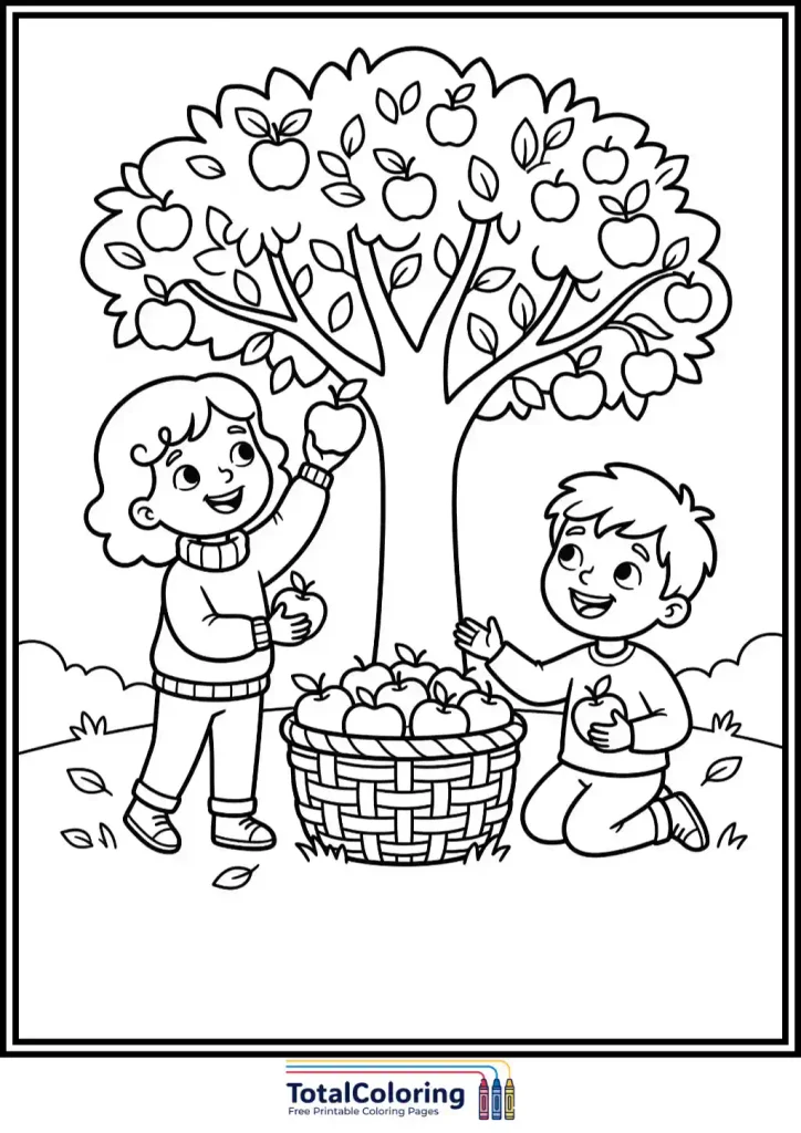 kids picking apples autumn tree