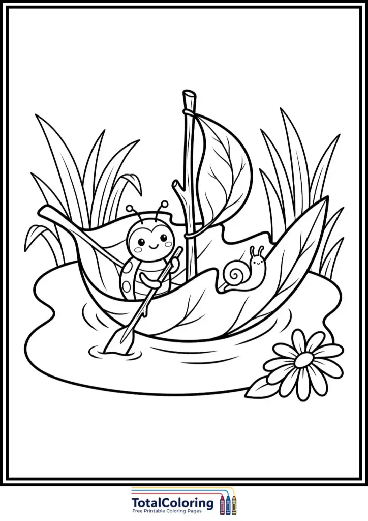 ladybug leaf boat coloring page