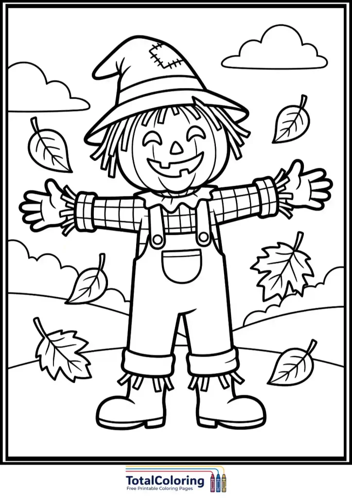 pumpkin head scarecrow fall coloring page