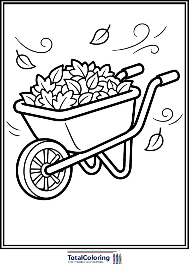 wheelbarrow full of fall leaves coloring page